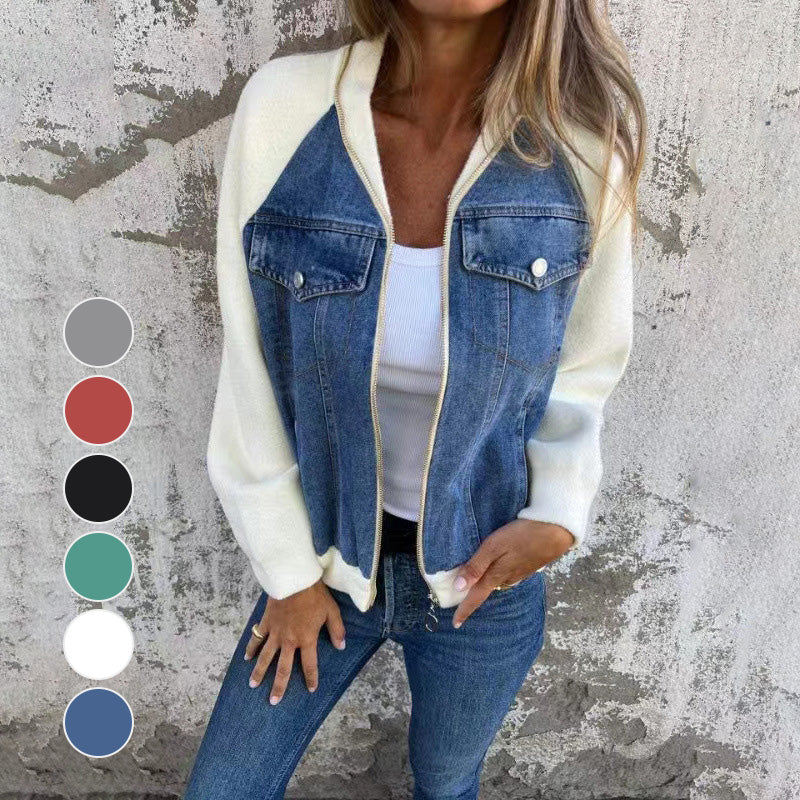 🌸Vente de fin de printemps🌸Veste en denim à fermeture éclair pour femme(🔥55% de réduction)