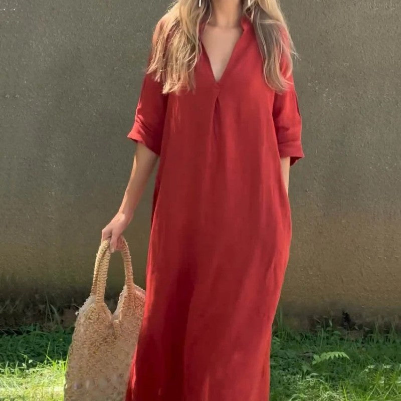 ✨Soldes d'été à 50 % de réduction✨Robe fendue élégante à col en V