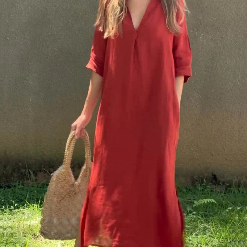 ✨Soldes d'été à 50 % de réduction✨Robe fendue élégante à col en V