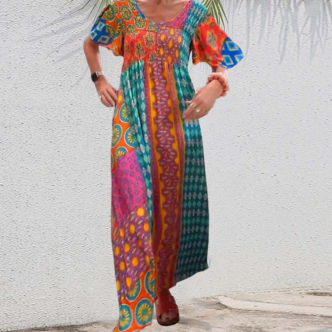 🌸Remise à durée limitée 50 %🌸Femme Bohemian Patchwork Color Long Robe