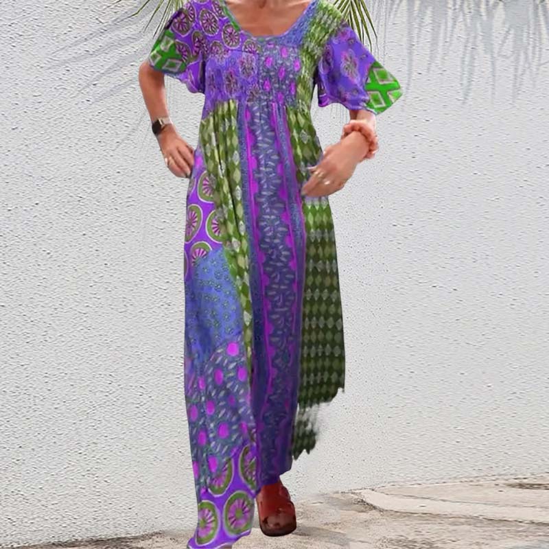 🌸Remise à durée limitée 50 %🌸Femme Bohemian Patchwork Color Long Robe