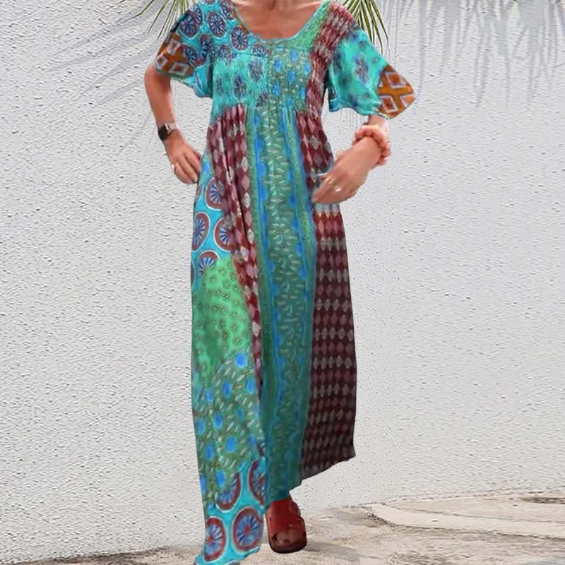 🌸Remise à durée limitée 50 %🌸Femme Bohemian Patchwork Color Long Robe