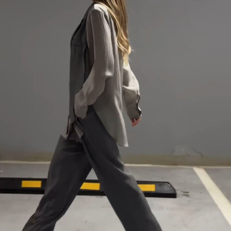 ✨Réduction d'automne 50%✨Ensemble deux pièces chemise et pantalon irréguliers en mousseline de soie à la mode