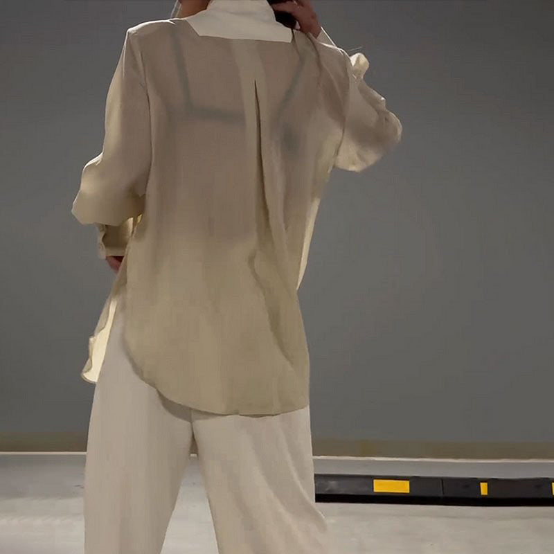 ✨Réduction d'automne 50%✨Ensemble deux pièces chemise et pantalon irréguliers en mousseline de soie à la mode