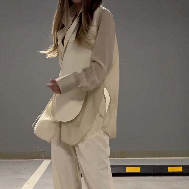 ✨Réduction d'automne 50%✨Ensemble deux pièces chemise et pantalon irréguliers en mousseline de soie à la mode