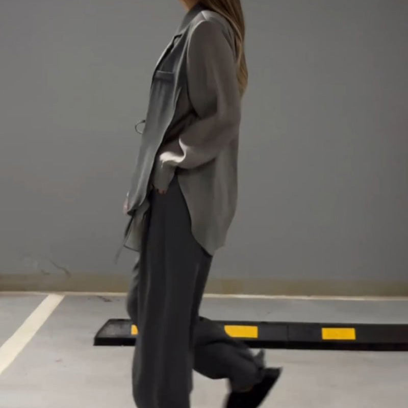 ✨Réduction d'automne 50%✨Ensemble deux pièces chemise et pantalon irréguliers en mousseline de soie à la mode