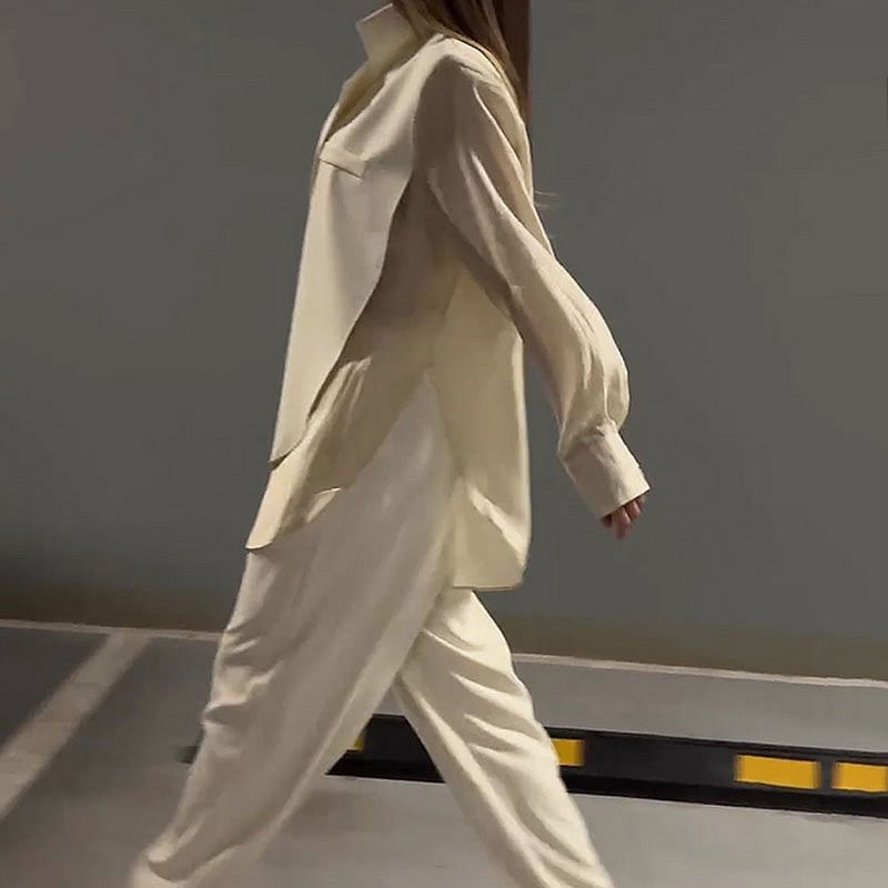 ✨Réduction d'automne 50%✨Ensemble deux pièces chemise et pantalon irréguliers en mousseline de soie à la mode