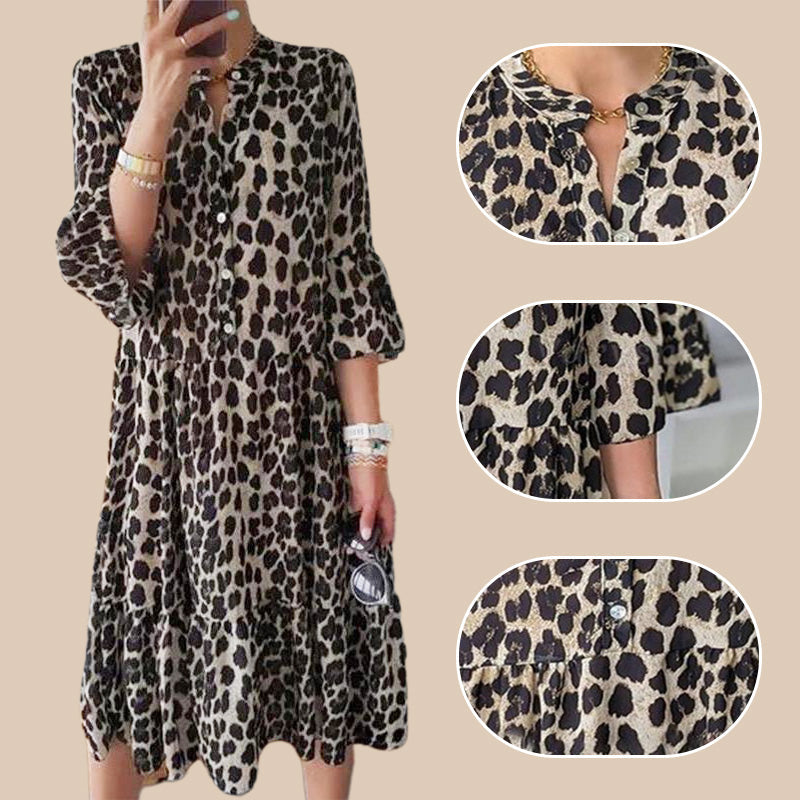 🌸50% de réduction en été🌸Robe décontractée à imprimé léopard et boutons sur le devant