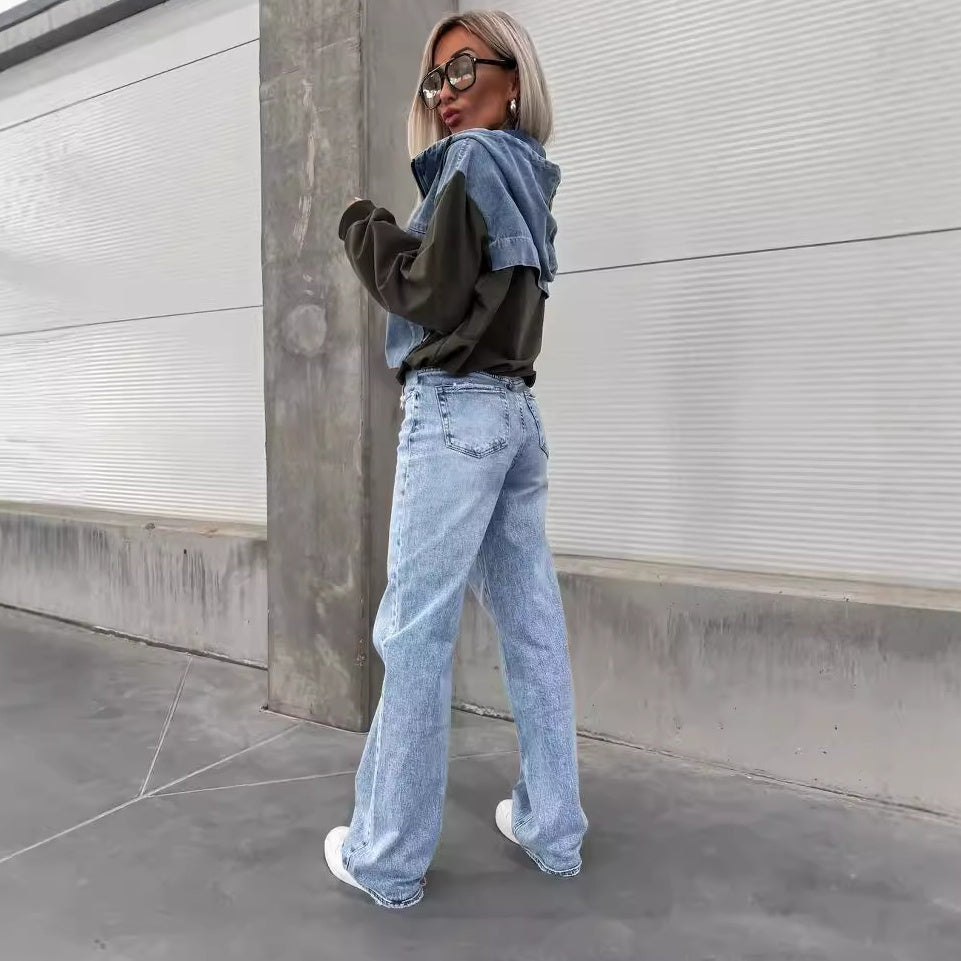 đ„Soldes D'automne 51%OFFđ„Denimjakke med hettegenser og lĂžpesnor for dame