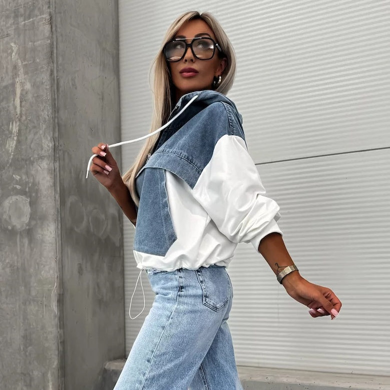 đ„Soldes D'automne 51%OFFđ„Denimjakke med hettegenser og lĂžpesnor for dame