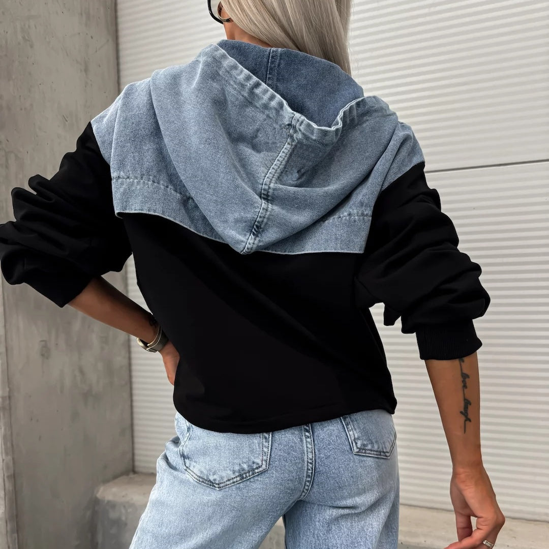 đ„Soldes D'automne 51%OFFđ„Denimjakke med hettegenser og lĂžpesnor for dame