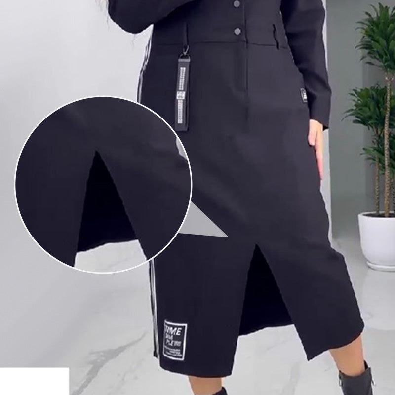 đRemise d'automne 52%đRobe boutonnĂ©e manches longues avec fente pour femme