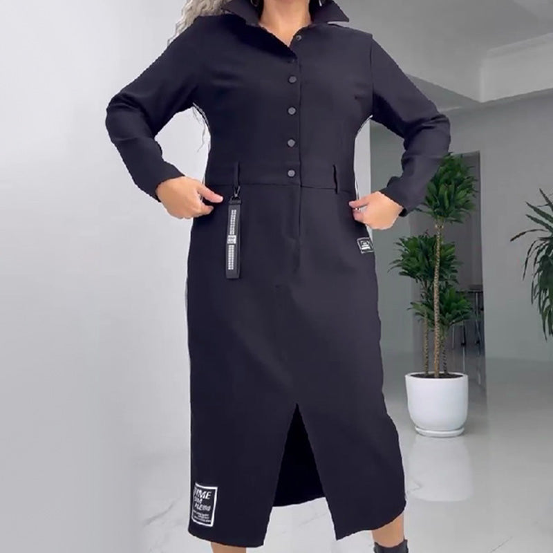 đRemise d'automne 52%đRobe boutonnĂ©e manches longues avec fente pour femme