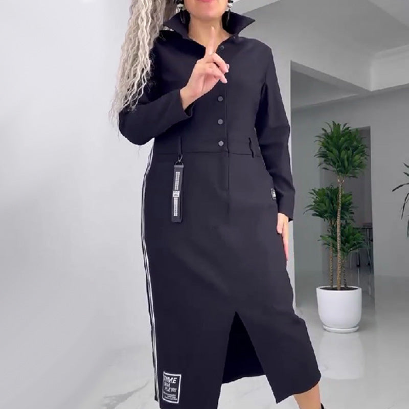 đRemise d'automne 52%đRobe boutonnĂ©e manches longues avec fente pour femme