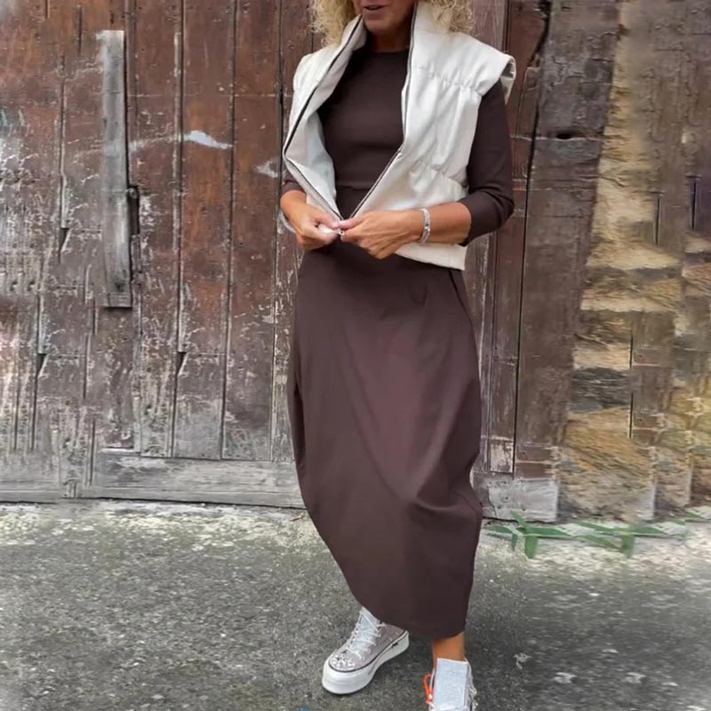 đ„Printemps 52% de rĂ©ductionđ„Robe simple et Ă©lĂ©gante Ă manches longues avec poche pour femme