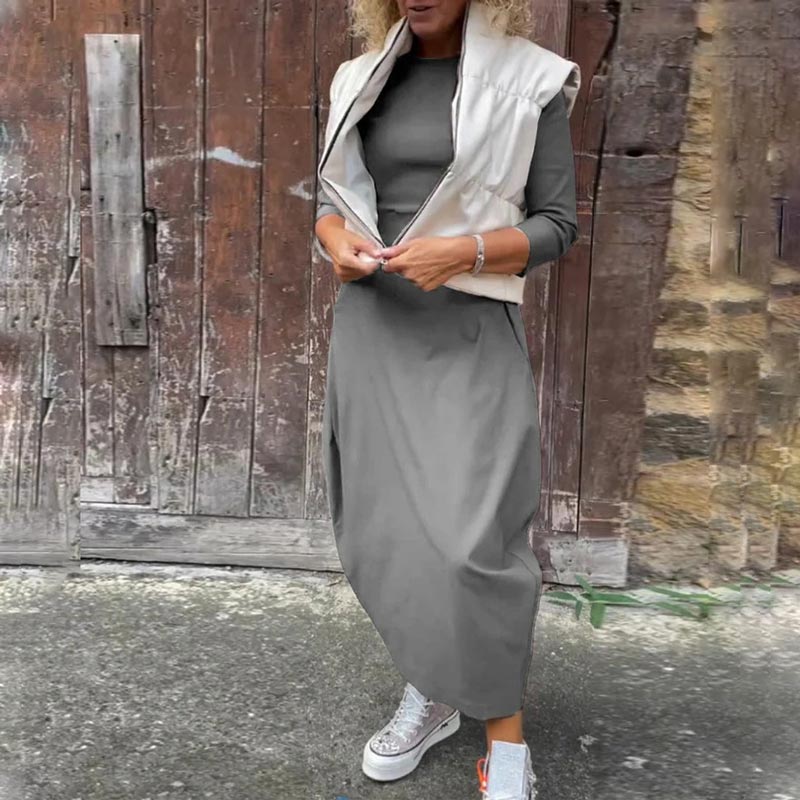 đ„Printemps 52% de rĂ©ductionđ„Robe simple et Ă©lĂ©gante Ă manches longues avec poche pour femme