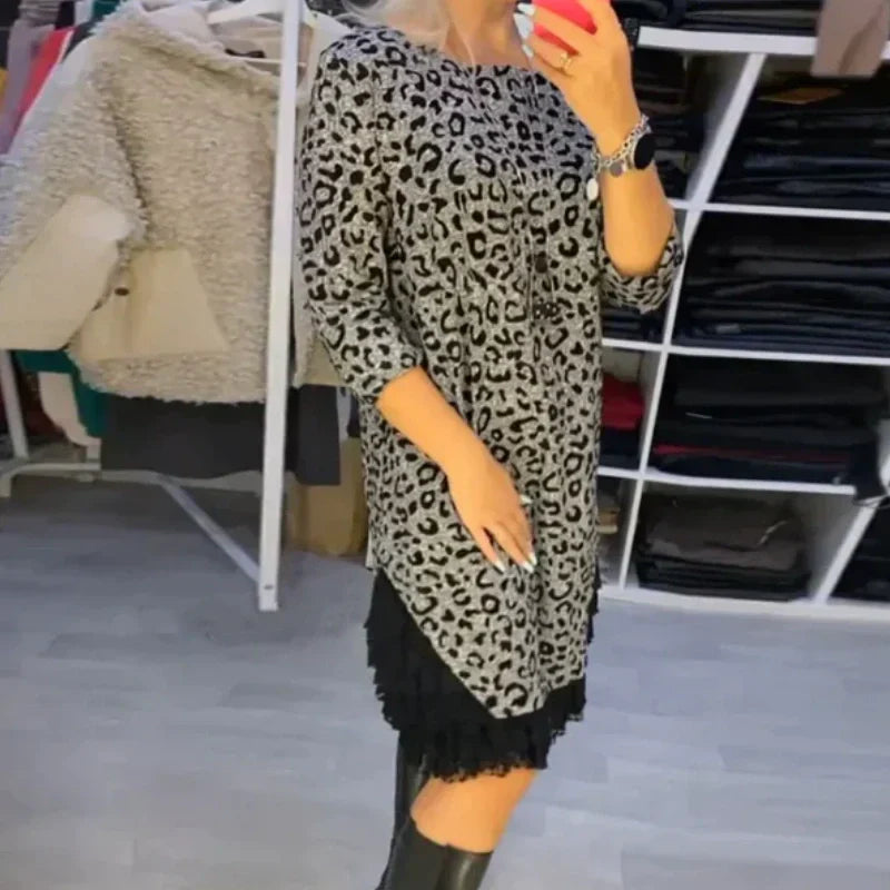 ✨58% de rabais super bas✨Robe léopard à bordures en dentelle pour femmes