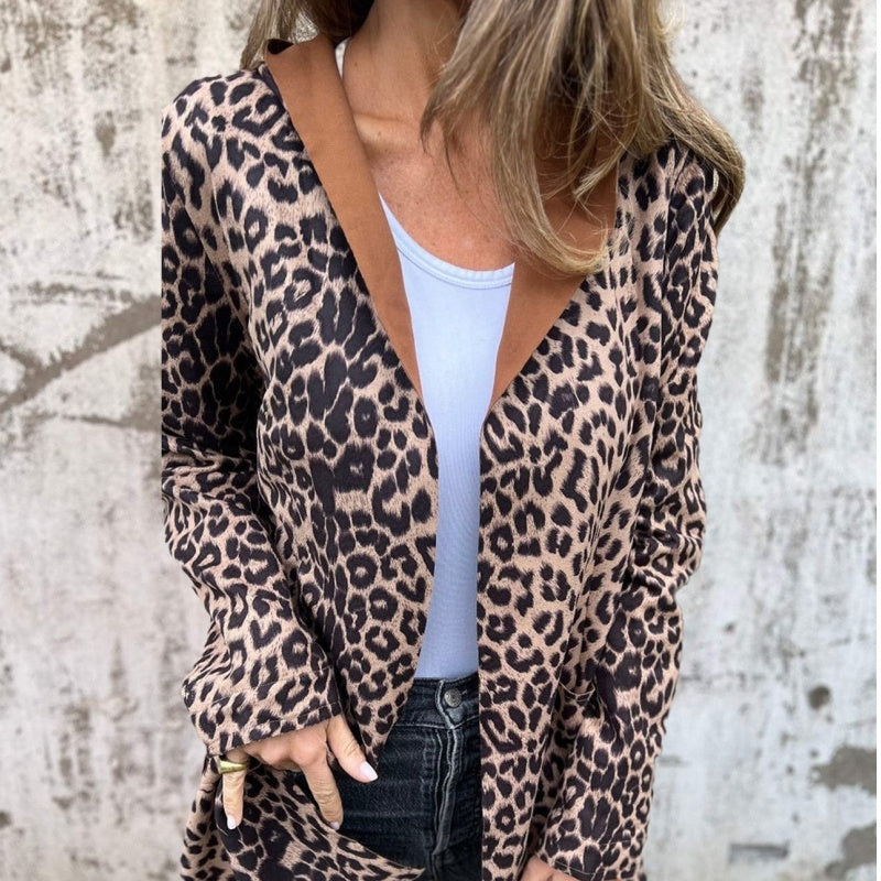 đRabais saisonnier 52%đTrench-coat ouvert Ă capuche et imprimĂ© lĂ©opard pour femme