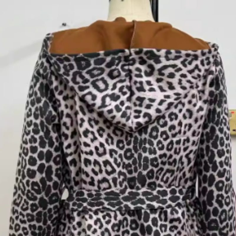 đRabais saisonnier 52%đTrench-coat ouvert Ă capuche et imprimĂ© lĂ©opard pour femme