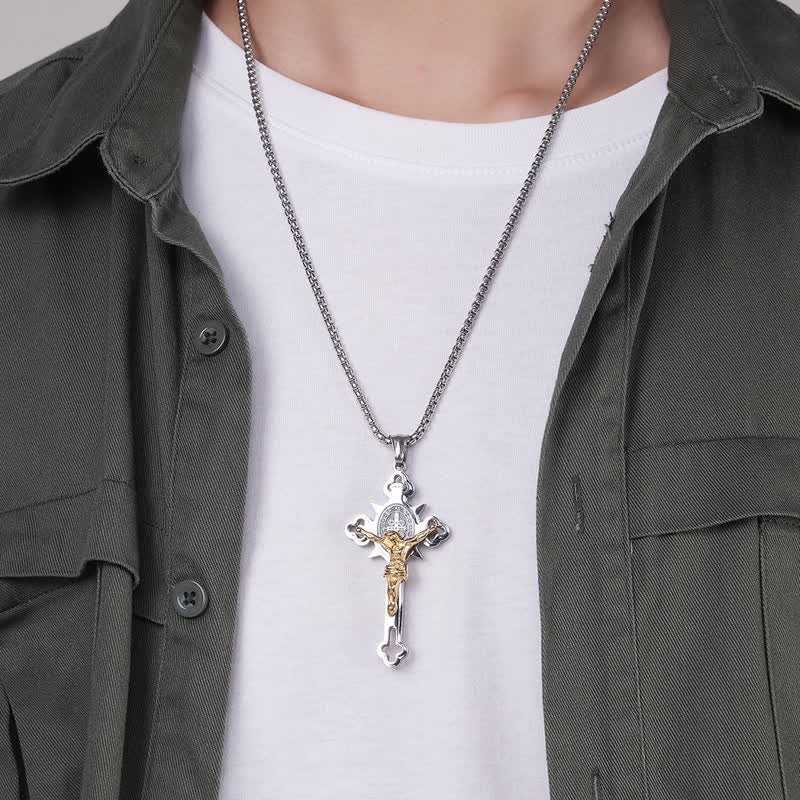 🎁53% DE RÉDUCTION⏳Collier avec pendentif en croix de protection Benoît XVI