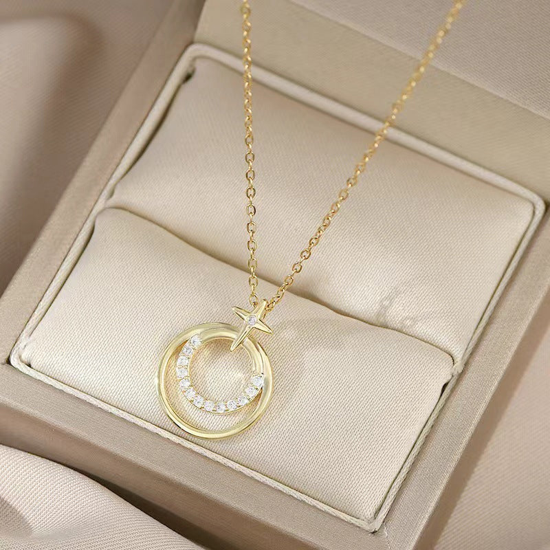 ✨️50% de réduction✨️Collier Circulaire à Étoile à Quatre Branches Brillante pour Femmes