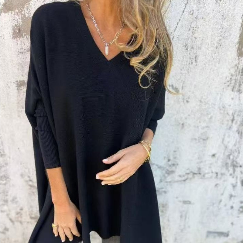 🌈Haut long ample en tricot à manches longues et col en V pour femme