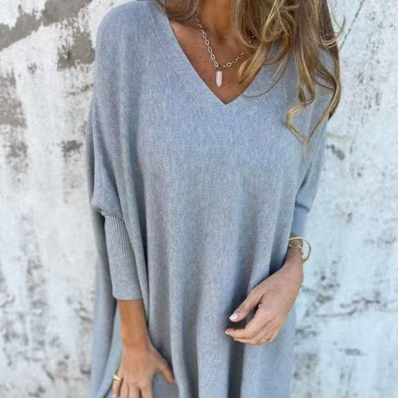 🌈Haut long ample en tricot à manches longues et col en V pour femme