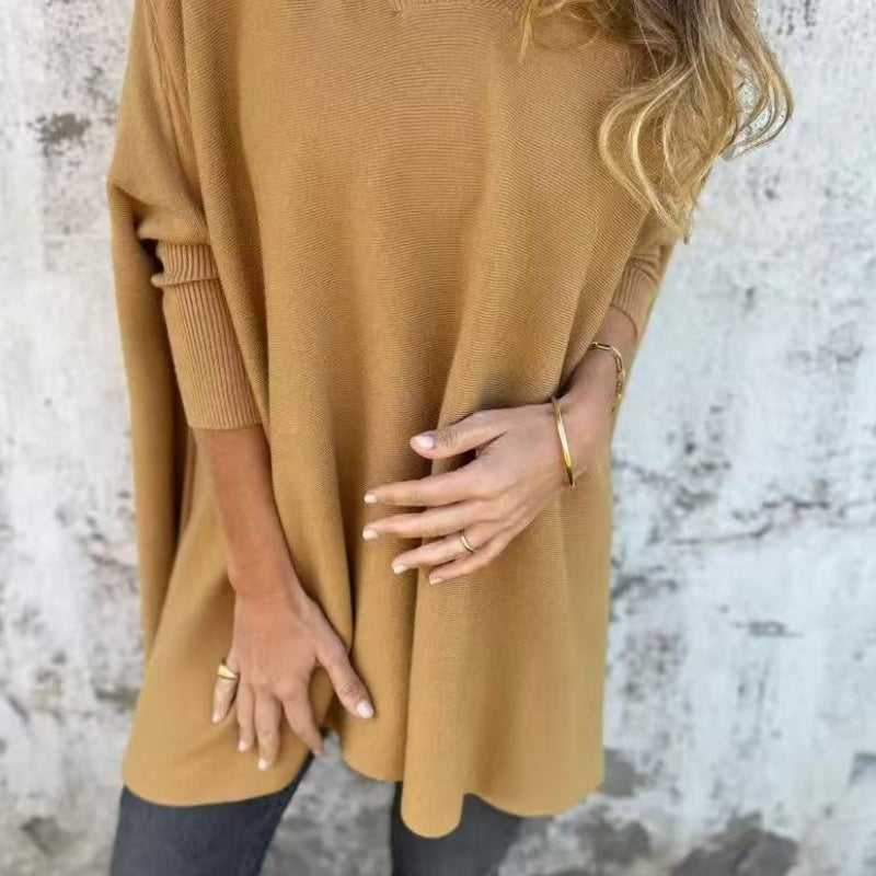 đHaut long ample en tricot Ă manches longues et col en V pour femme