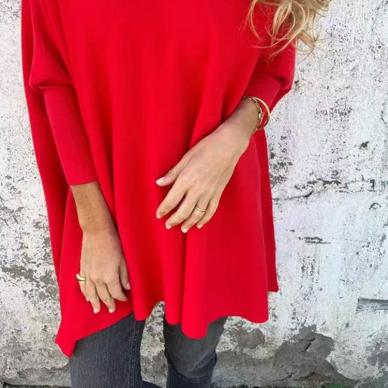 đHaut long ample en tricot Ă manches longues et col en V pour femme