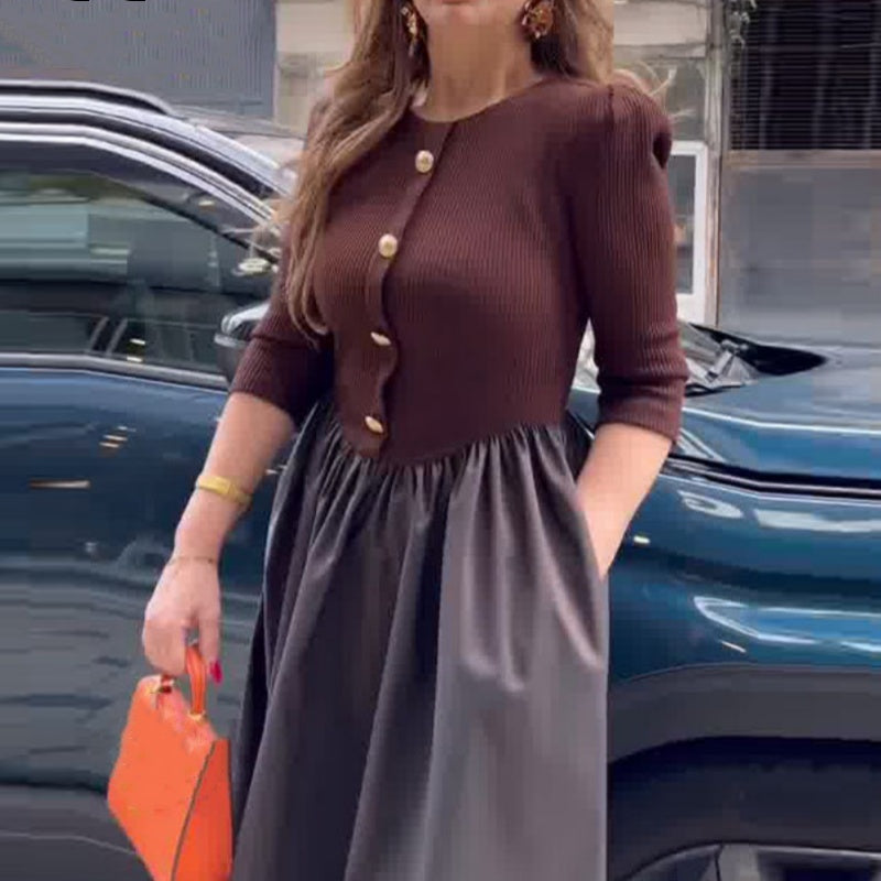 🎅Remise du Nouvel An 55%🥰Robe longue élégante à blocs de couleurs pour femmes