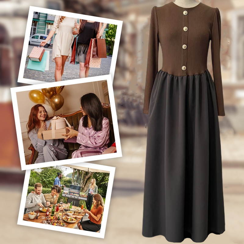 🎅Remise du Nouvel An 55%🥰Robe longue élégante à blocs de couleurs pour femmes