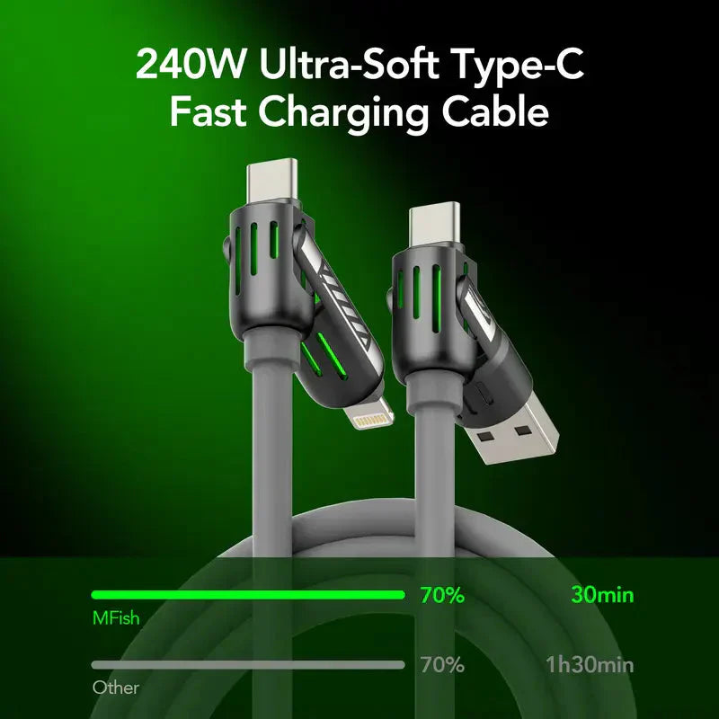 🔥 Câble de charge USB 4-en-1 mFish charge rapide MAX 240W