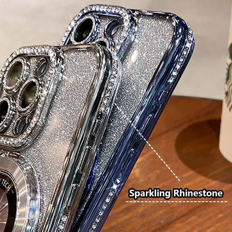 🎁2025 VENTE HOTS🎉💝Étui magnétique pour iPhone avec support invisible et strass pailletés