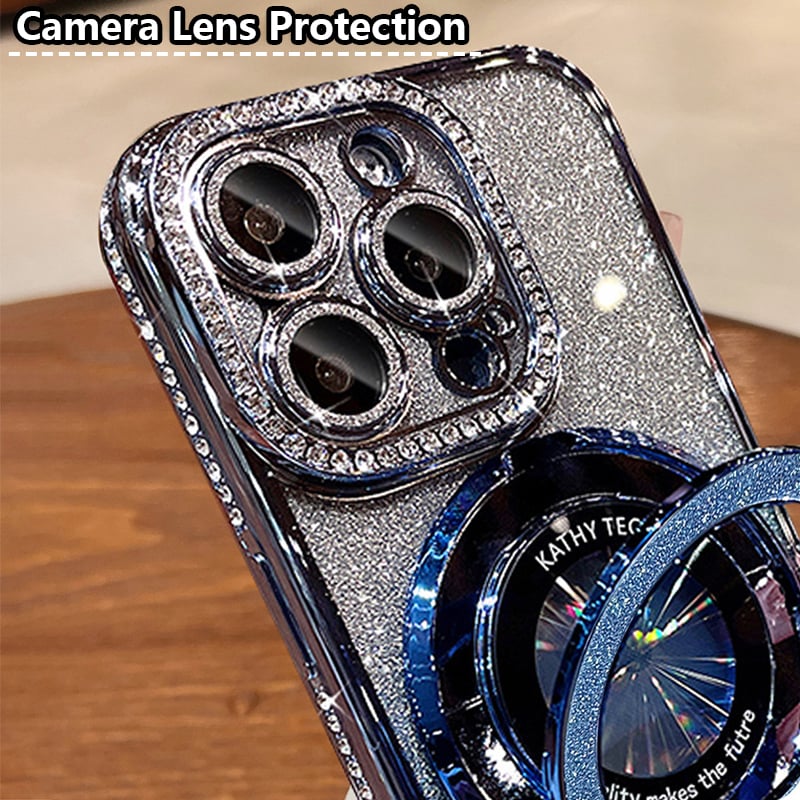 🎁2025 VENTE HOTS🎉💝Étui magnétique pour iPhone avec support invisible et strass pailletés