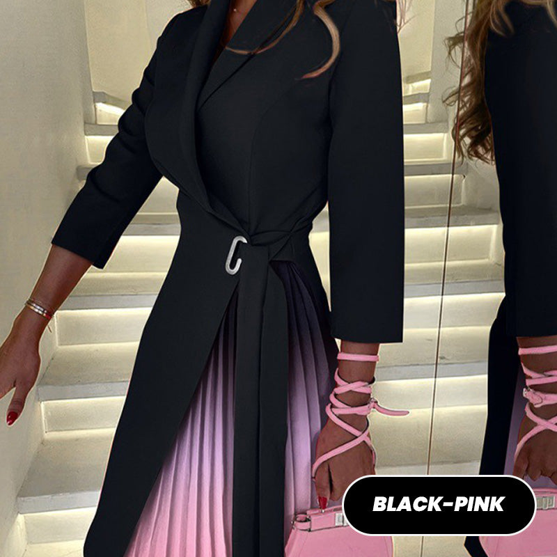 đ„RĂ©duction du dernier jourđ„Robe Blazer PlissĂ©e OmbrĂ©e Ă Col Revers et Taille NouĂ©e