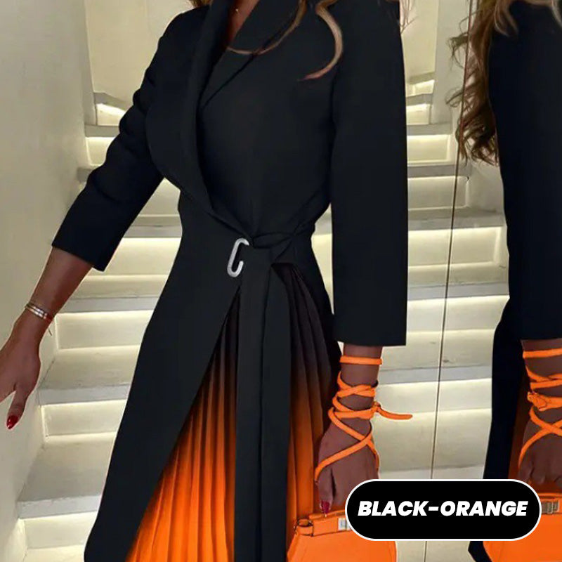 đ„RĂ©duction du dernier jourđ„Robe Blazer PlissĂ©e OmbrĂ©e Ă Col Revers et Taille NouĂ©e