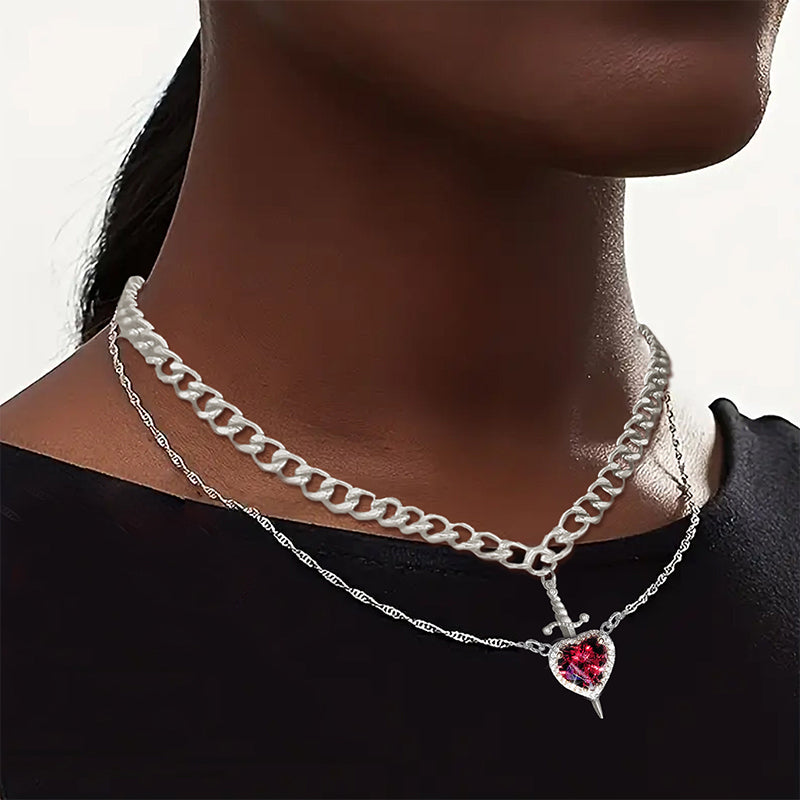 💥 Soldes du dernier jour -50 % 💖 Collier pour couple cœur et épée