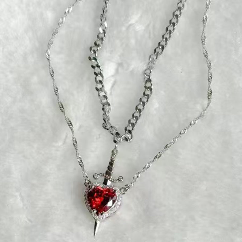 💥 Soldes du dernier jour -50 % 💖 Collier pour couple cœur et épée