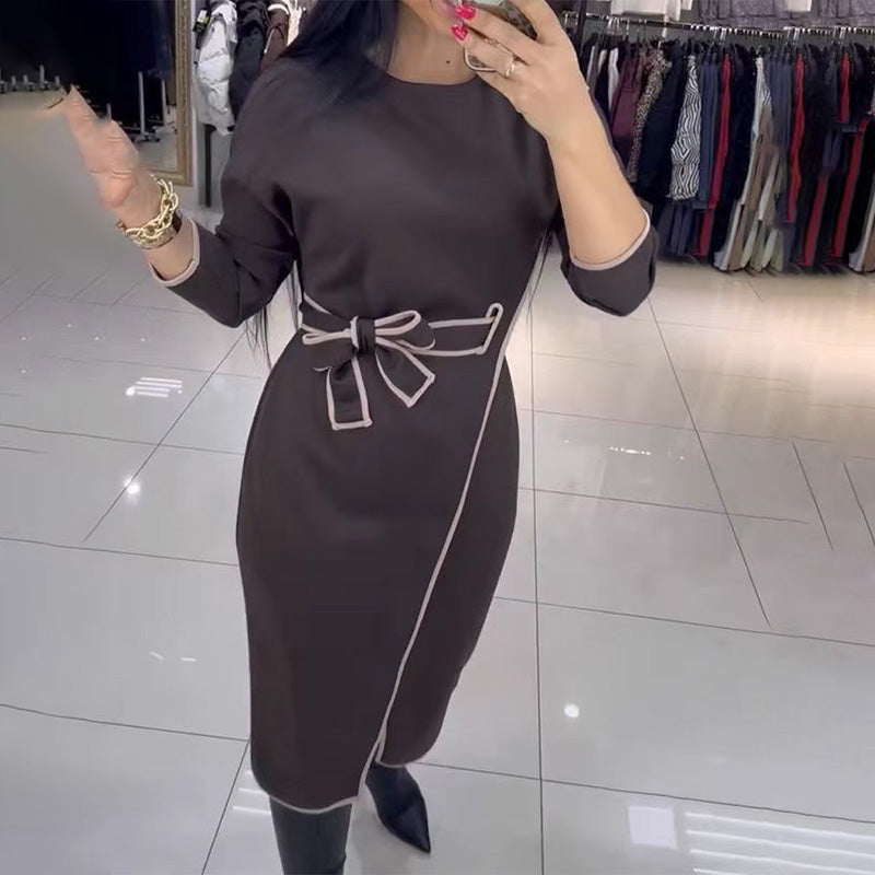 💕Nouveau produit💕Robe taille haute tendance pour femme à manches longues