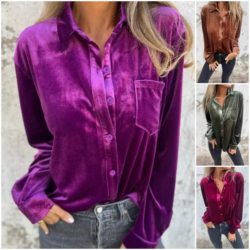 🌸Printemps 50% de réduction💐Chemise boutonnée à manches longues avec poche pour femmes