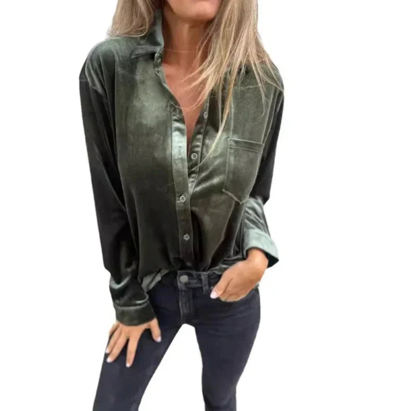 🌸Printemps 50% de réduction💐Chemise boutonnée à manches longues avec poche pour femmes