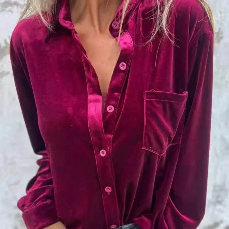 🌸Printemps 50% de réduction💐Chemise boutonnée à manches longues avec poche pour femmes