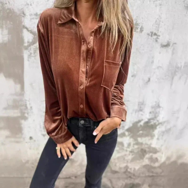 🌸Printemps 50% de réduction💐Chemise boutonnée à manches longues avec poche pour femmes