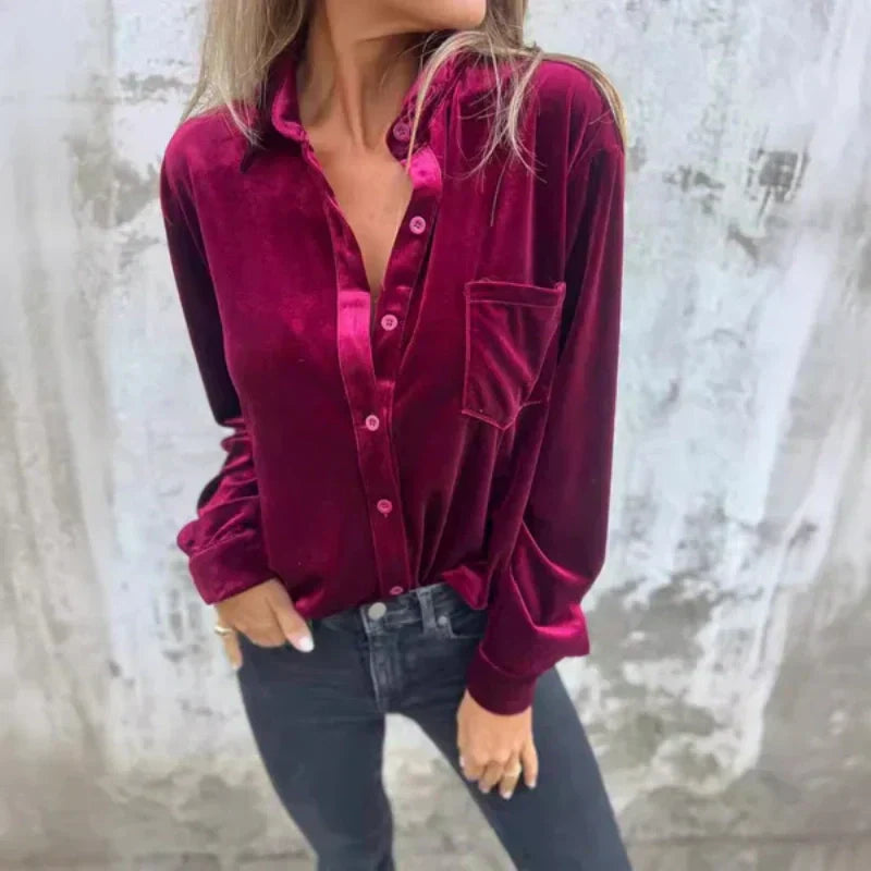 🌸Printemps 50% de réduction💐Chemise boutonnée à manches longues avec poche pour femmes