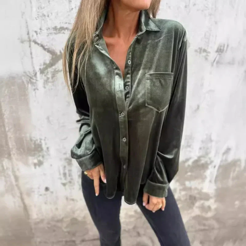 🌸Printemps 50% de réduction💐Chemise boutonnée à manches longues avec poche pour femmes
