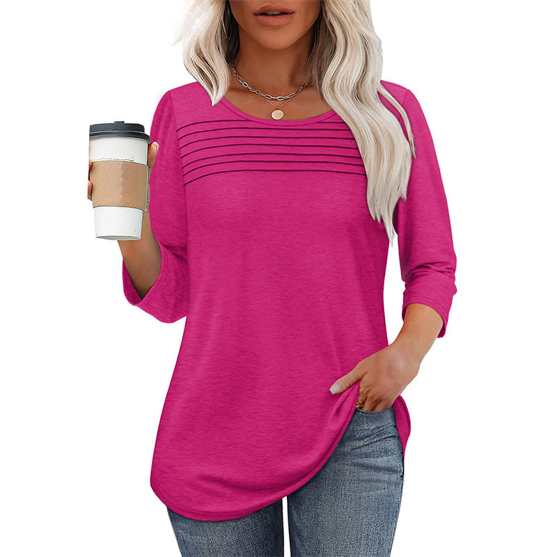 🔥53 % de réduction🔥T-shirt décontracté à manches 3/4 avec détails plissés pour femmes