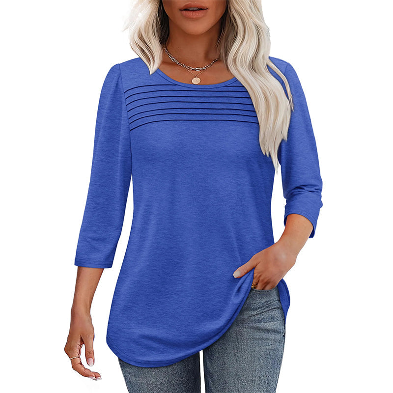 🔥53 % de réduction🔥T-shirt décontracté à manches 3/4 avec détails plissés pour femmes