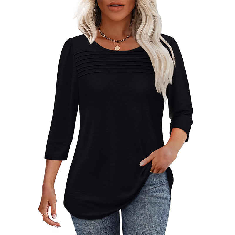 🔥53 % de réduction🔥T-shirt décontracté à manches 3/4 avec détails plissés pour femmes