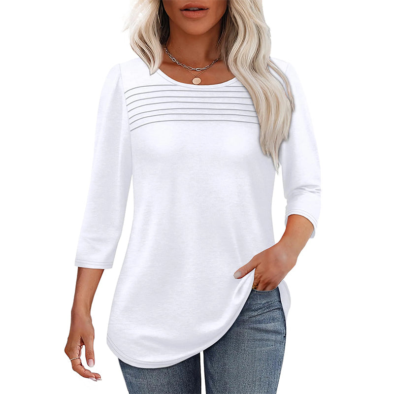 🔥53 % de réduction🔥T-shirt décontracté à manches 3/4 avec détails plissés pour femmes