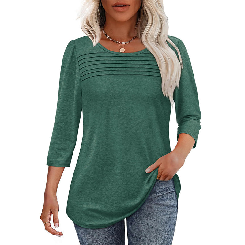 🔥53 % de réduction🔥T-shirt décontracté à manches 3/4 avec détails plissés pour femmes